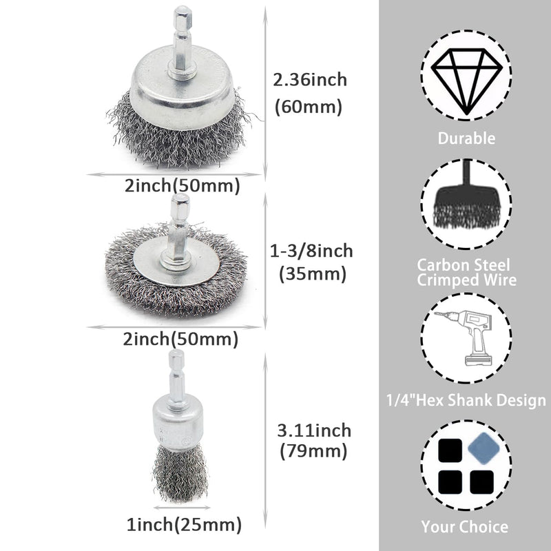 [Australia - AusPower] - Wire Brush for Drill, 6pcs Wire Wheel Brush Cup Set, 0.012 Inch Coarse Carbon Steel Crimped Wire Wheel Brush with 1/4-Inch Hex Shank for Rust Removal, Clean Paint ,Corrosion and Scrub Surface 6 set 6 