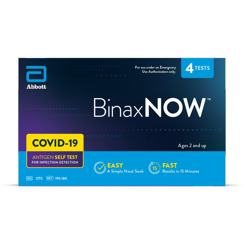 BinaxNOW COVID-19 Antigen Self Test, 1 Pack, 4 Tests Total, COVID Test With 15-Minute Results Without Sending to a Lab, Easy to Use at Home 4 Test Total