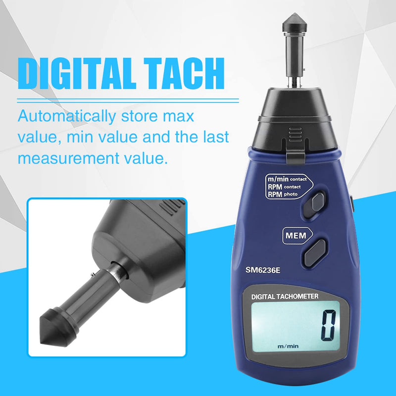 [Australia - AusPower] - Digital Tachometer DT6236E RPM Meter with Large Display, RPM Meter for Small Engines, 2.5 to 99999 RPM Chainsaw RPM Tachometer 5 Digits Tach LCD Rotation Gauge Meter 96 Data Logging 