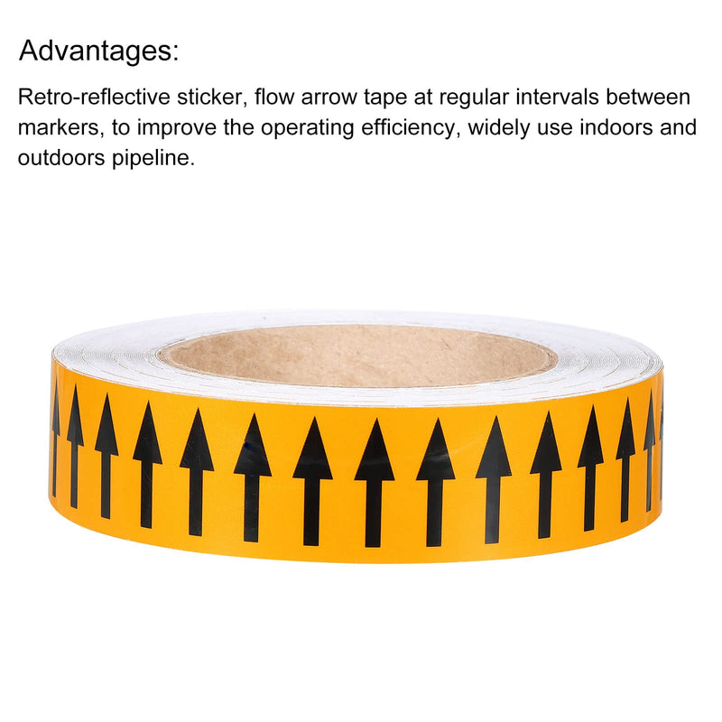 PATIKIL Black on Yellow Color Arrow Tape Vinyl Stickers Arrow Labels 30mm/1.2" for Pipe Markers, 1 Roll