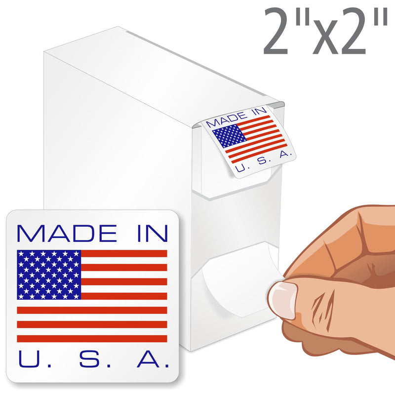SmartSign (1000/Pack) Made in U.S.A Labels with Flag in Dispenser Box, 2 x 2 inch, Semi-Gloss Paper Stickers with Permanent Adhesive - for Shipping/Packaging/Transportation, Red/Blue/White, USA-Made