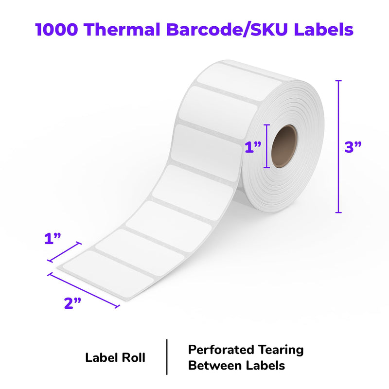 [Australia - AusPower] - Rollo Direct Thermal 2x1 Barcode Labels - Roll of 1,000 Thermal Labels for Shipping (Commercial Grade Stickers) White 