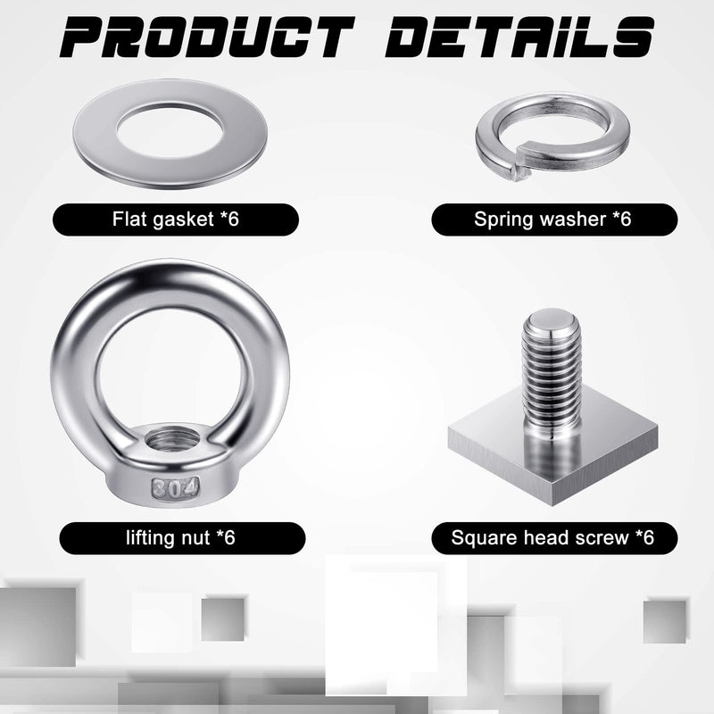 [Australia - AusPower] - 6 Sets M8 T Track Bolts, Eye Bolts with Nuts, 304 Stainless Steel Roof Rack T Bolts, Nuts and Lifting Eye Bolts, T Slot Bolts Anchoring Kit for Ropes Anchoring Tie Down Straps 