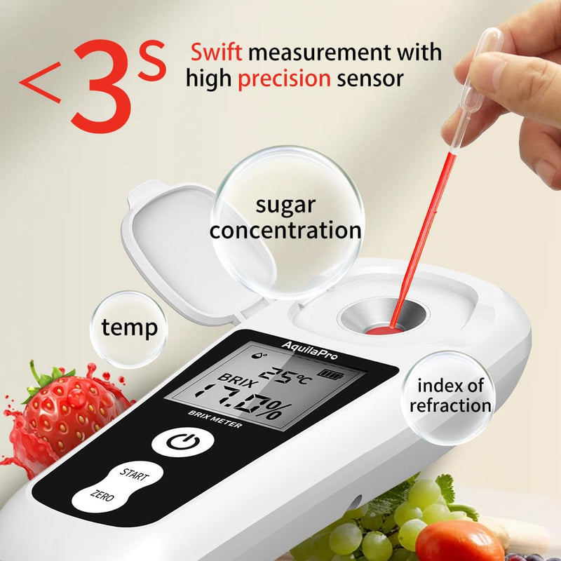 [Australia - AusPower] - Digital Brix Refractometer with LCD, for Fruit Juice and Coffee, with Auto Temperature Compensation, 0-55% Range, ±0.2% Accuracy, Rechargeable Brix Meter for Liquid Sugar Content 