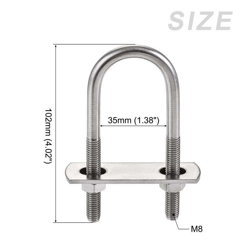 [Australia - AusPower] - U Bolts 2 Sets (M8x35x102mm), Round U Bolt 304 Stainless Steel with Accessories - for Construction, Pipe M8x35x102mm 