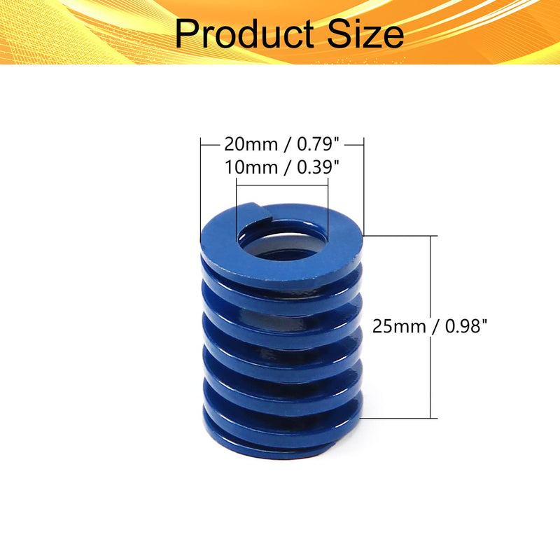 Heyiarbeit 20mm OD 10mm ID 25mm Long Spring Steel Spiral Stamping Light Load Compression Mould Die Spring for 3D Printer Blue 2Pcs TL-20-10-25 2