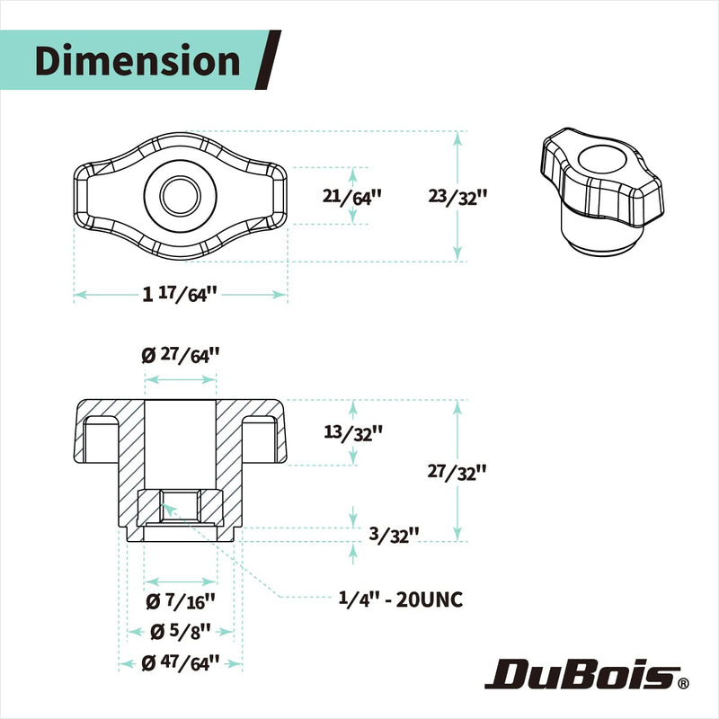 [Australia - AusPower] - DuBois 1/4"-20 Wing Knobs 10 Pack, Clamping Knobs with 7/8" Depth & 1-1/4" Head Length, Thumb Screw Threaded Knobs for T Track Accessories, Feather Boards, Woodworking Jigs and Fixtures (51002) 