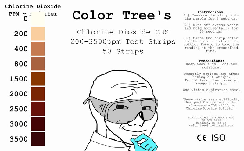 Color Tree's CDS 0-3500ppm Chlorine Dioxide (ClO2) Test Strips - 50 Strips - Maximum Testing Range DIY CDS