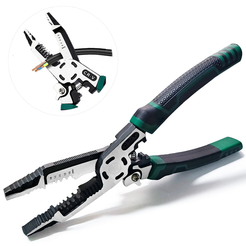 [Australia - AusPower] - 10-in-1 Wire Stripper Tool,Wire Strippers,Cable Cutters,CR-V Multifunctional Plier with Wire Stripper Crimper Side Cutter, Shearing,Screw Gripping Pliers for Electric Cable 10-in-1 stripper 