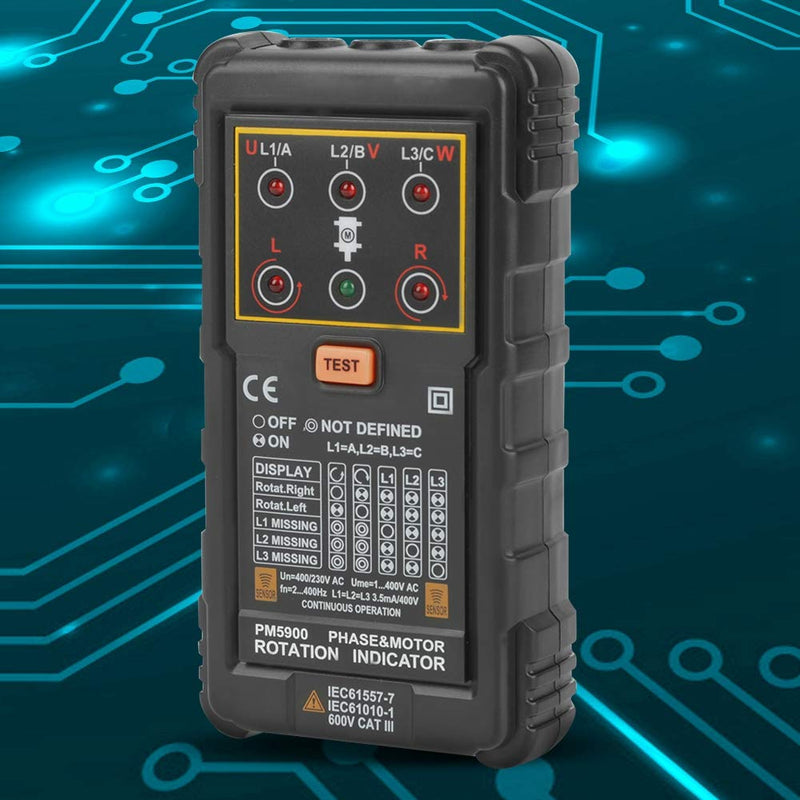 [Australia - AusPower] - Three Phase Motor Rotation Indicator, PM5900 400V AC Portable Sequence Rotation Tester, Motor and Phase Rotation Indicator 