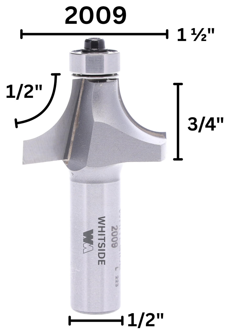 Whiteside Router Bits 2009 Round Over Bit with Ball Bearing