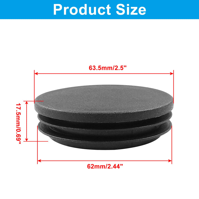 [Australia - AusPower] - 4 Pack 2-1/2 Inch (63mm) Round Plastic Hole Plugs, Black Pipe Tubing End Cap for Round Metal Tube Diameter: 2-1/2" 4 Pcs 
