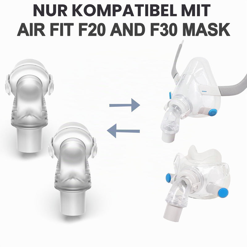 2 Pack Replacement Swivel Connector Elbow Tube Compatible with Airfit F20 and Airfit F30 Hose Quick Release Swivel High Quality CPAP Accessories BlessEase