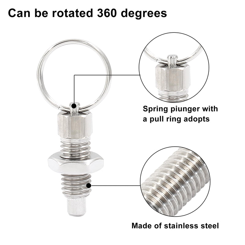 [Australia - AusPower] - 6Pcs Retractable Spring Plunger with Pull Ring M8 x 1.25 Thread Size Non Lock-Out Knob Plunger Stainless Steel Knob Plungers for Industrial Equipment M8 x 1.25mm 
