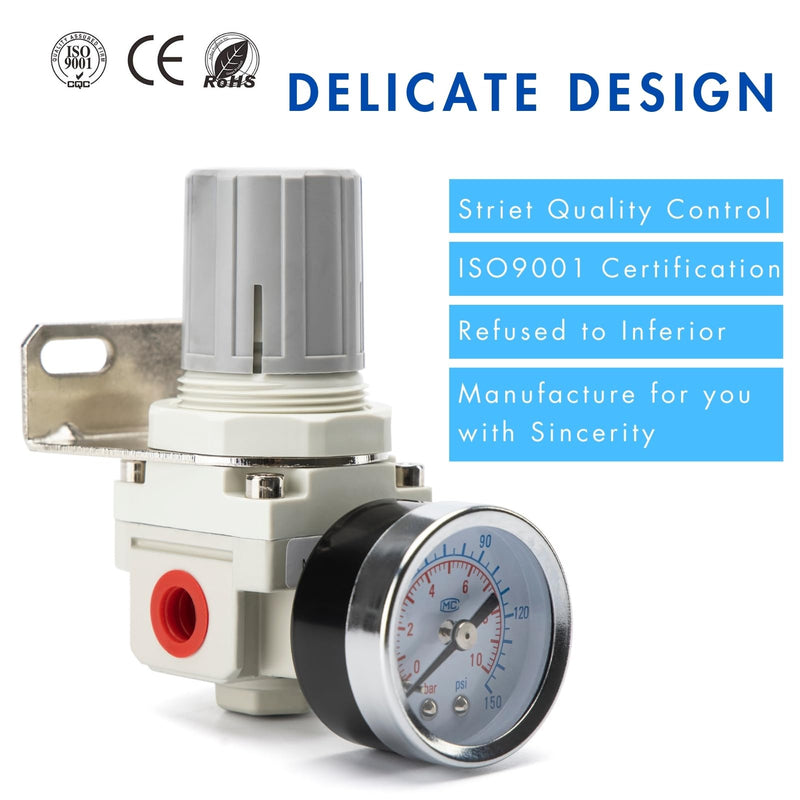 [Australia - AusPower] - 1/4" NPT Air Pressure Regulator | Air Regulator for Compressor|Air Compressor Regulator |Air Drying System |150 psi Steel-Protected Gauge 1/4" NPT 
