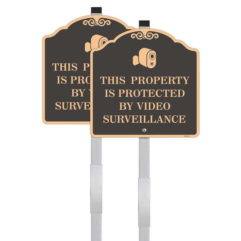Large (2 Pack) 12X12 Inch Video Surveillance Yard Sign, Reflective, Aluminum, Metal, Weatherproof Up to 7 Years Outdoor, Includes Stakes for Easy Mounting