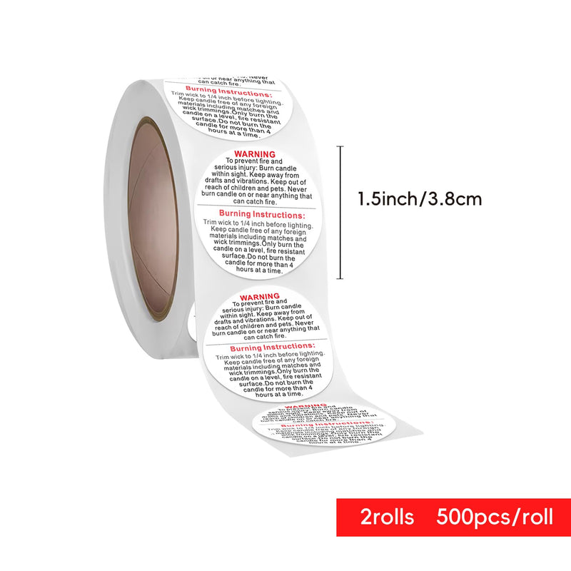 1000 PCS Candle Warning Labels, Candles Container Safety Stickers, 1.5 Inch for DIY Candle Jars