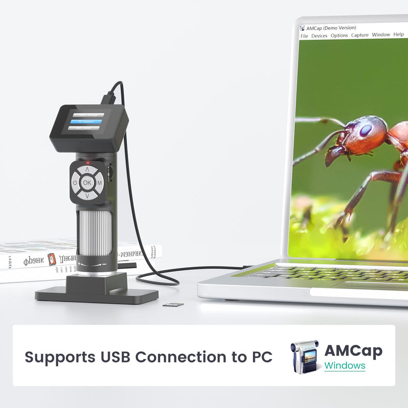 [Australia - AusPower] - Andonstar AD112 Portable Pocket Microscope Kit for Kids and Adults with 2" LCD Screen, Mini Handheld Digital Microscope 500X with 8 Adjustable LED Lights, Windows PC Compatible, 32GB SD Card Included 