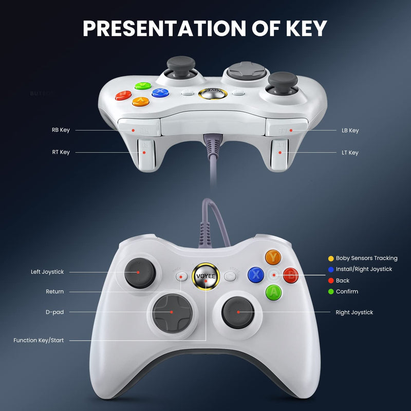 [Australia - AusPower] - VOYEE PC Controller, Wired Controller Compatible with Microsoft Xbox 360 & Slim/PC Windows 10/8/7, with Upgraded Joystick, Double Shock | Enhanced (White) White 