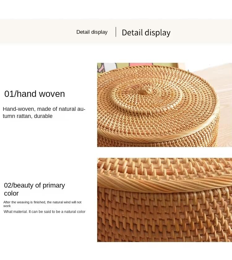 Handmade Natural Rattan Basket With Rattan Lid for Food Storage Container Vietnam Handicraft (Small)