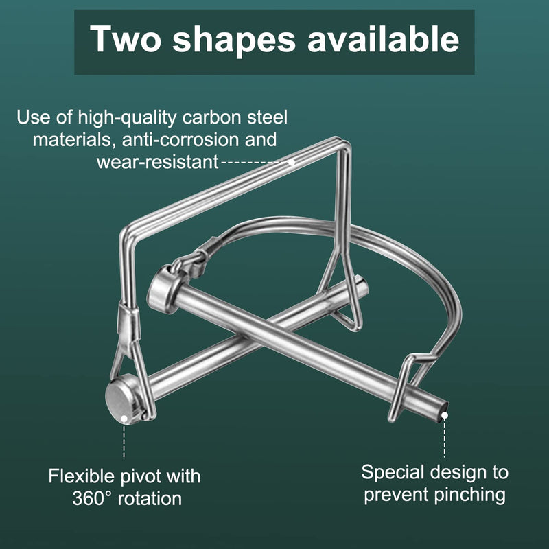 [Australia - AusPower] - 10 Pcs PTO Shaft Locking Pin Safety Coupler Pin 1/4 Inch Diamete in 2 Shapes of Square and Arch, Full Marine Grade Carbon Steel (Silver) 