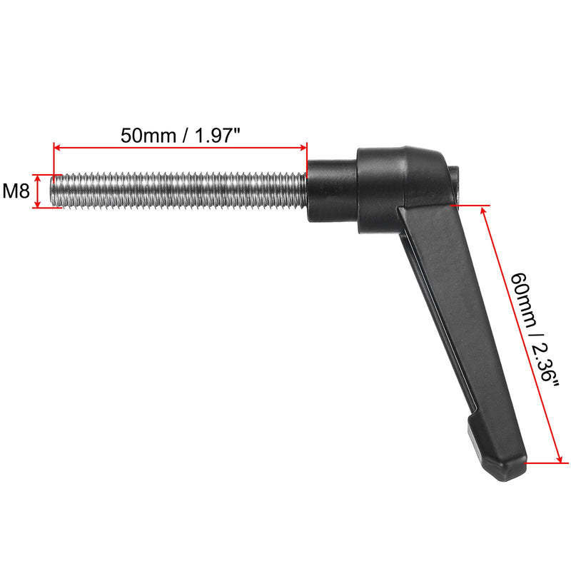 [Australia - AusPower] - uxcell Adjustable Clamping Lever Handle M8 x 50mm Metric 304 Stainless Steel Male Threaded Stud Hand Knobs Push Button Ratchet Rotating Screw Handles Bolts with Locking Lever Black 