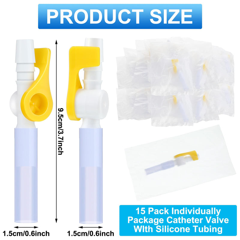 [Australia - AusPower] - 15 Pack Catheter Valve Individually Package Urine Drainage Catheter Bag Valves with Smooth Edges and Silicone Tubing Silicone Catheter Extension Tubing 