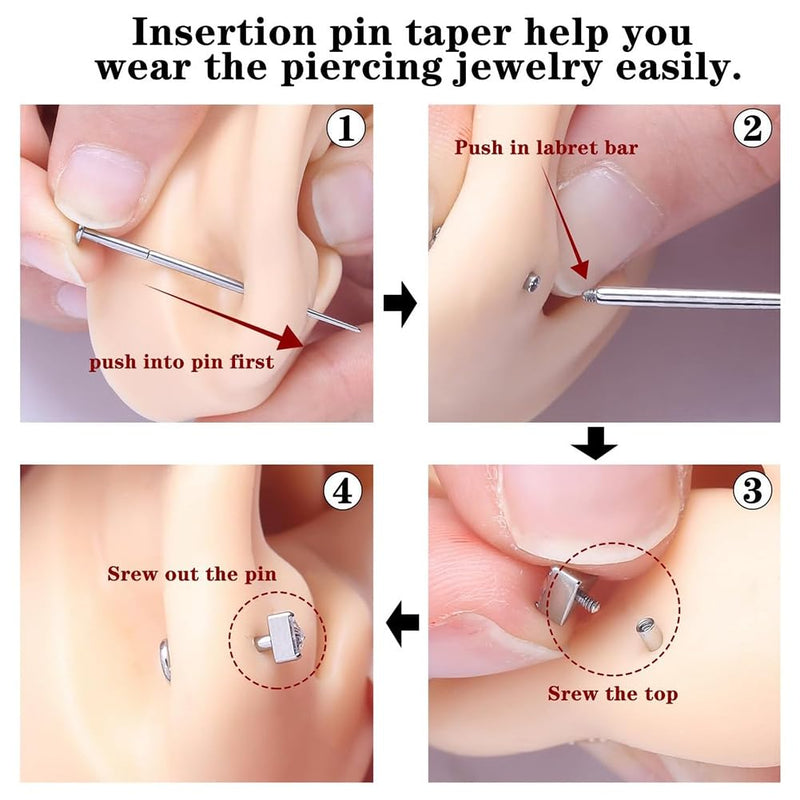 Piercing Insertion Aid, 14g, 16g, 18g, 20g Piercing Needle Set, Surgical Steel Piercing Change Tool for Ear Studs, Nose, Lip, Belly, Nipple, Tongue