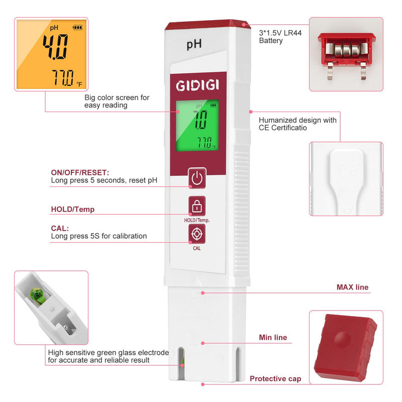 [Australia - AusPower] - Digital pH Tester Meter with pH Calibration Solution 