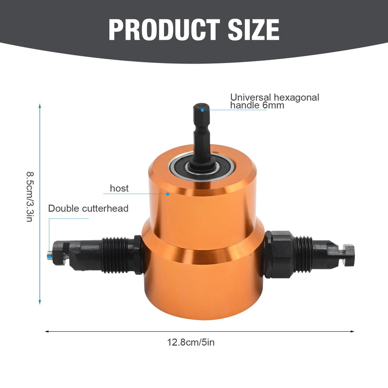 360 Degree Double Head Sheet Metal Nibbler Cutter, Drill Attachment Metal Cutter with Extra Punch and Die, Cutting Hole Accessory and Step Drill Bit, for Straight Curve and Circle Cutting