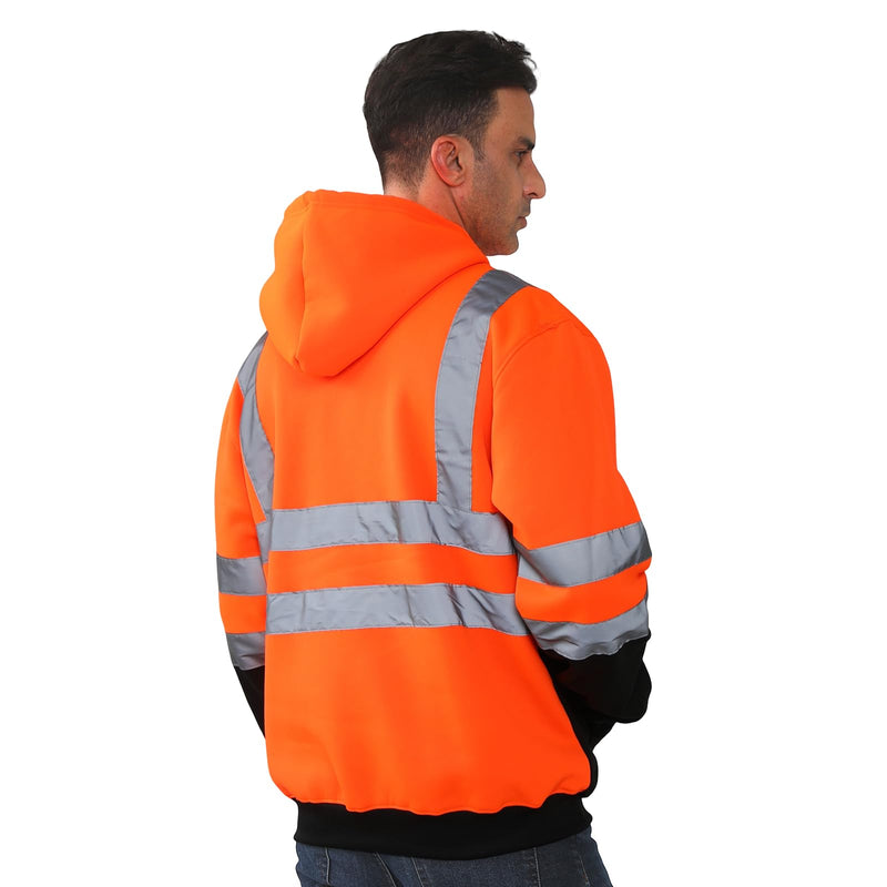 HYCOPROT High Visibility Sweatshirt ANSI Class 3 Reflective Safety Hoodie Hi Vis Hooded Pullover with Black Bottom… Orange XX-Large