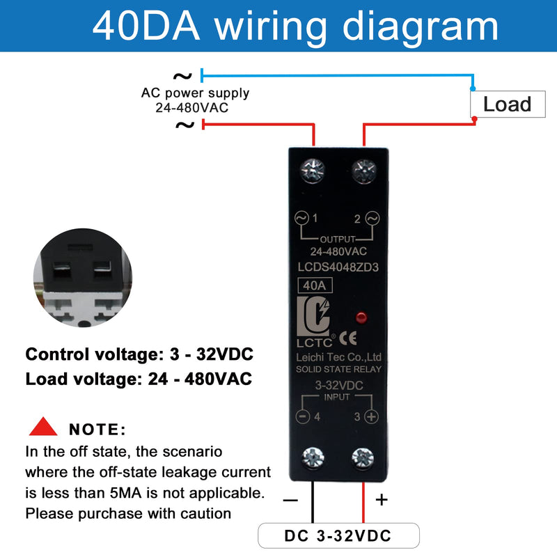 Din Rail Solid State Relay with Heat Sink - DC to AC (3-32V DC Input, 24-480V AC Output), 40A SSR