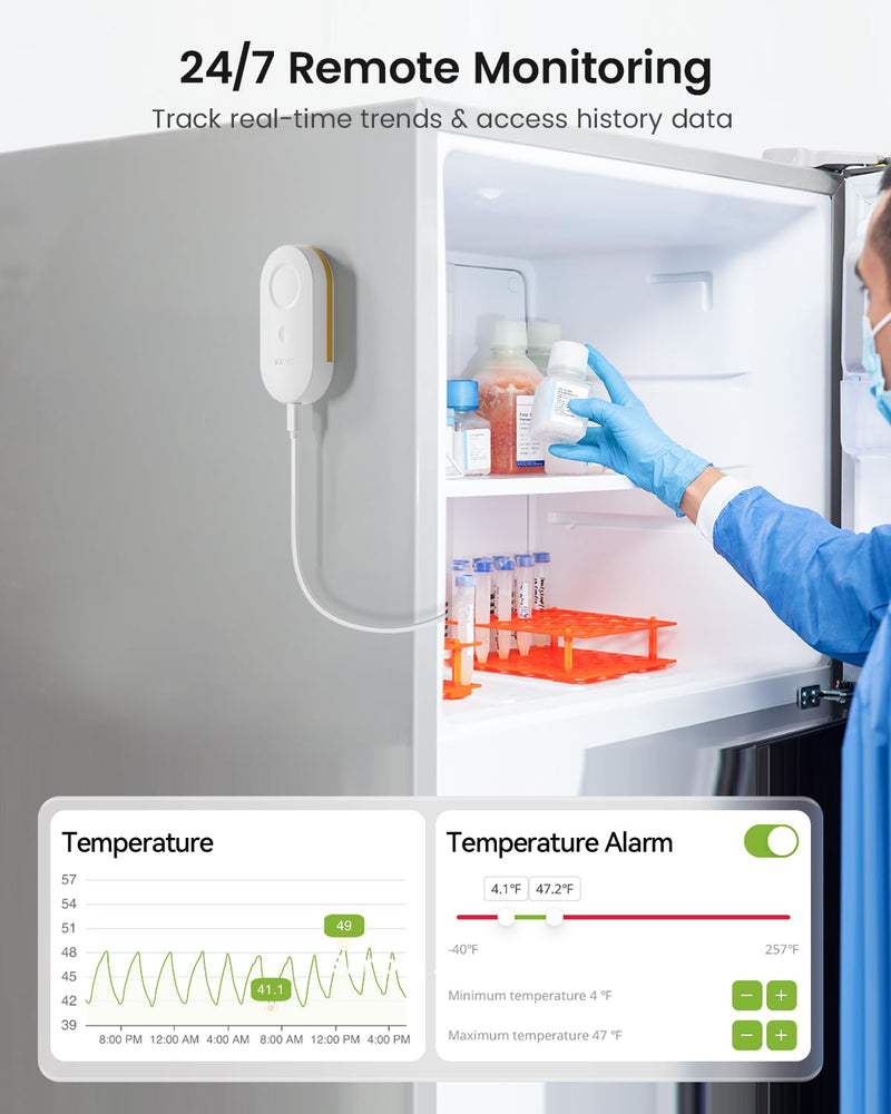 MOCREO WiFi Thermometer Freezer Alarm, Email Alert, App Notification, Data Record Export, No Subscription Fee, 2 Remote Wireless Temperature Sensors for Refrigerator, Freezer, Hot Tub 1 No LCD Hub + 2 Sensors