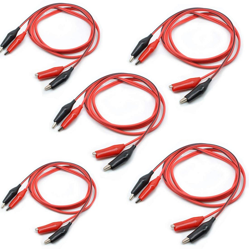 Oiyagai 5 Pack 1M Double-Ended Alligator Clip Test Leads, Jumper Wire with Insulated Clamps for DIY Electrical Projects, Multimeter & Lab Testing (Red and Black)