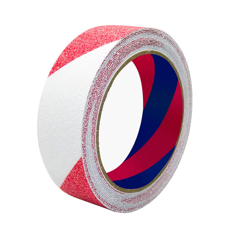 Anti Slip Tape with Bright Red & White Grip Stripes 1 Inch x 33 Feet Waterproof Hazard Caution Warning Tape for Outdoor Stairs, Step Treads, Ramp, Skateboard