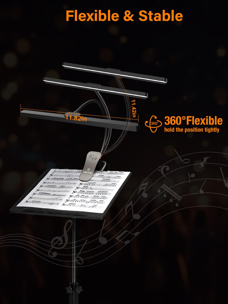 [Australia - AusPower] - Vekkia Professional 116 LED Rechargeable Music Stand Light - Foldable Clip-on Lamp, Eye-Protective, 5 Brightness & 3 Color Temp Adjustments, for Piano, Reading 6 Watts 