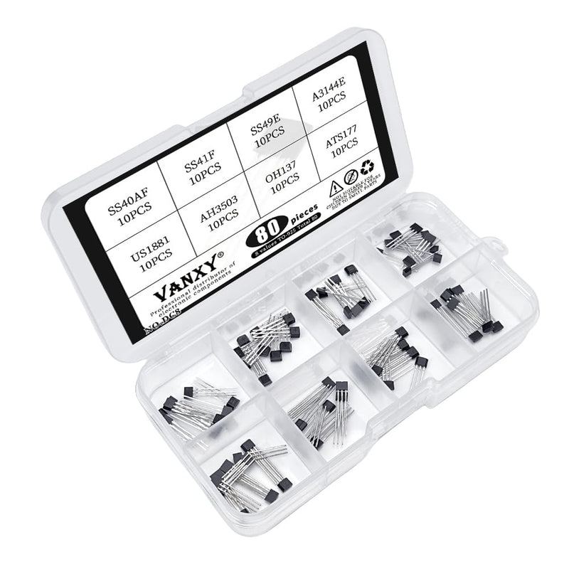 [Australia - AusPower] - 8Values*10Pcs=80Pcs Hall Sensor Kits SS40AF SS41F SS49E 40AF 41F 49E A3144E OH41F SS40 SS41 SS49 3144E U18 US1881 AH3503 OH137 ATS177 TO-92 Linear Switch 