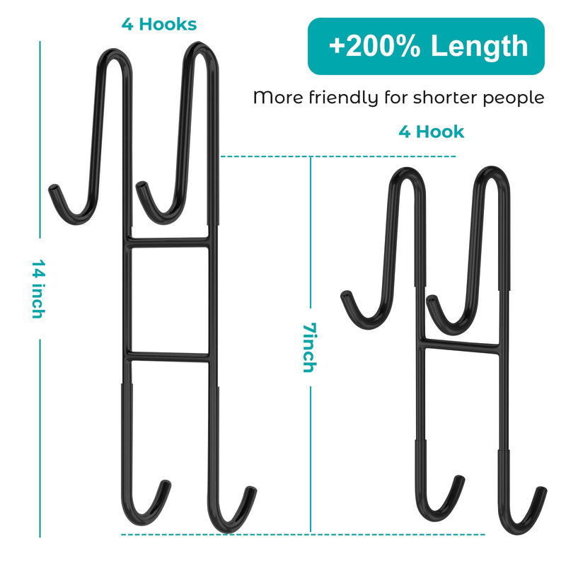 Cerbonny Shower Door Hooks (14 Inch), 2 Pack Super Extended Towel Hooks for Bathroom, Over Door Hooks, Shower Hooks for Frameless Glass Door, Black 14 in