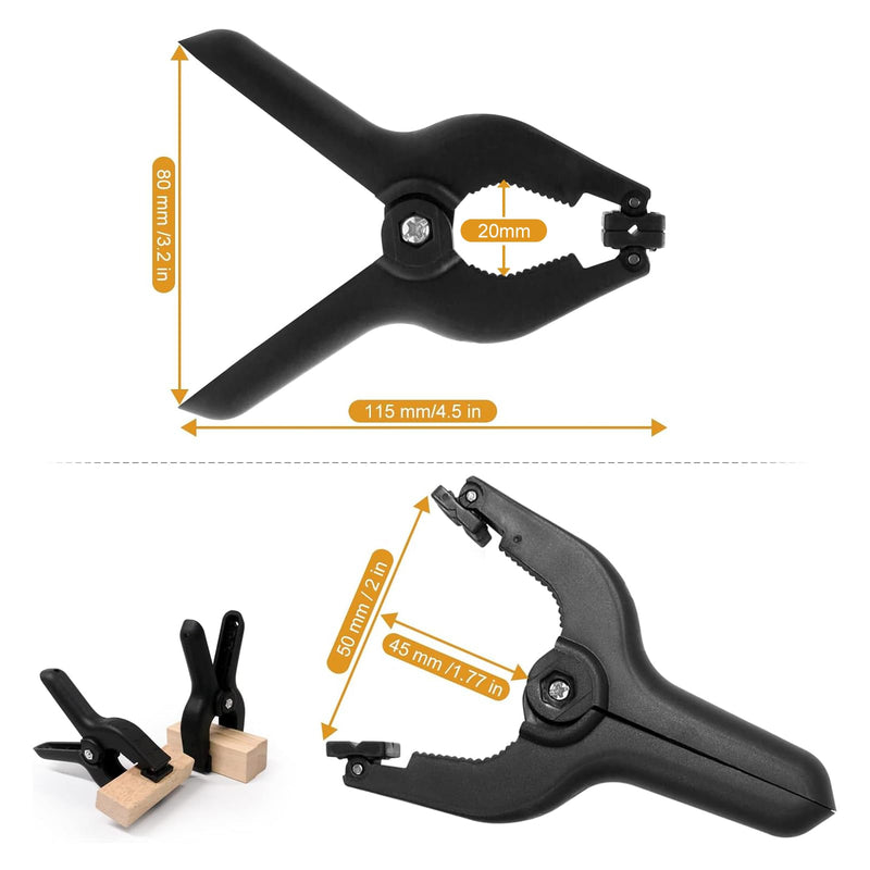[Australia - AusPower] - Coideal Black Plastic Spring Clamps, 8 Pack 4.5 Inch Large Nylon Spring Clips Heavy Duty Clamp with Metal Pins for Backdrop Art Crafts Woodworking Background 