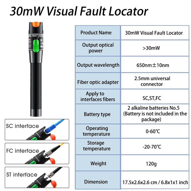 FTTH Clip Tool Kit FC-6S Fault Finder 30mW 30km SC/APC Quick Connector and Fiber Optic Cold Connection Kit