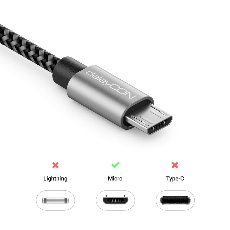 deleyCON 1 m Nylon Micro USB Cable Charging Data Cable | Metal plug, charging and synchronizing for mobile phones, smartphones and tablets