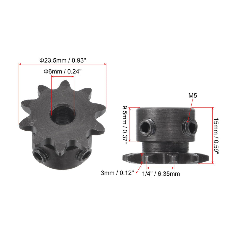 [Australia - AusPower] - uxcell #25 Chain Roller Sprocket, 6mm Bore 1/4" Pitch 10 Tooth Single Strand Chain Sprocket, C45 Carbon Steel 25 Roller Chain Sprocket with Set Screws for ISO 04C Chain, 2Pcs 23.5mmx6mm 