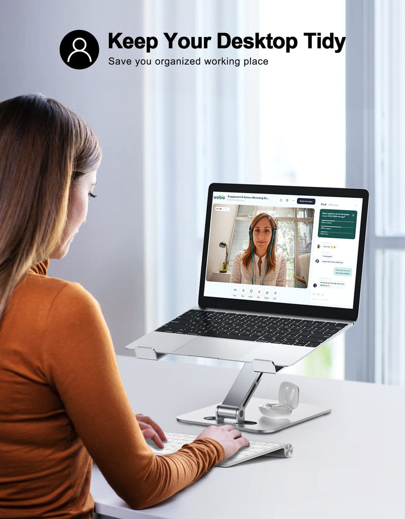 [Australia - AusPower] - Foldable Laptop Stand, Height Adjustable Ergonomic Computer Stand for Desk, Aluminum Portable Laptop Riser Holder Mount Compatible with MacBook Pro Air, All Notebooks 10-16" Silver 