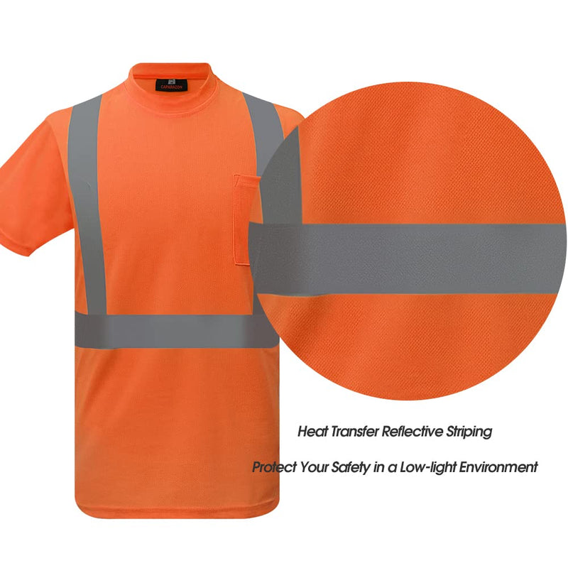 caparazon High-Visibility Safety Shirt, ANSI/ISEA Class 2 Reflective T-Shirt Orange Medium