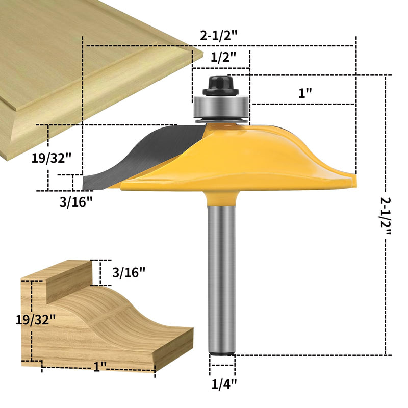 1/4" Shank Router Bit Set 3PCS Raised Panel Cabinet Door Making Router Bits | Cabinet Door Router Bits,Cemented Carbide Router Bits,Router Door Window Bits (Tenon Cutter Diameter: 1-5/8") 3PCS 1/4" Shank Router Bit Set
