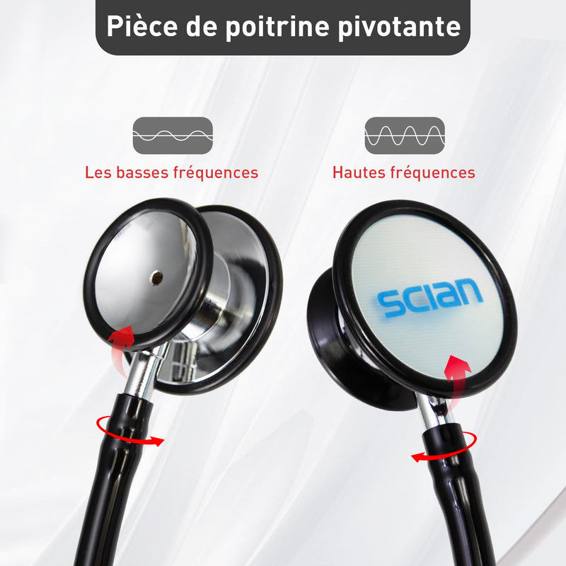 [Australia - AusPower] - SCIAN Dual Head Stethoscope for Nurses, Doctors, Medical Students, Home Use, Classic Stainless Steel Cardiology Stethoscope with Accessories and Carry Bag, Black Tube 