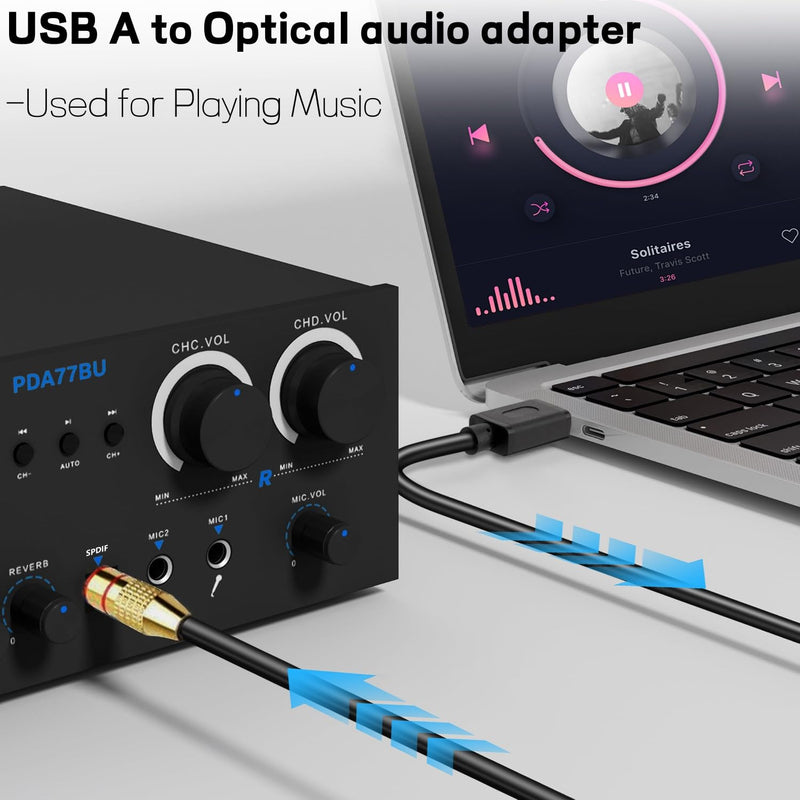 USB A to Optical Audio Adapter,Unidirectional USB to TOSLINK Optical Digital Converter Compatible with Windows/Laptop ONLY,NOT for TV Or Other Devices-6.6FT 6.6FT 1