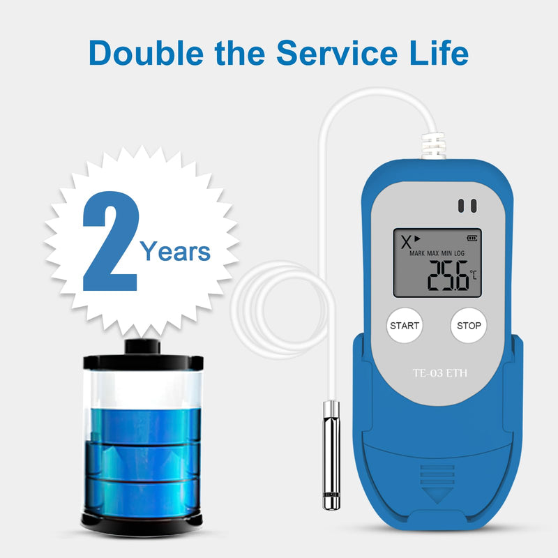 [Australia - AusPower] - ThermElc TE-03 ETH Temperature Data Logger High Precision Digital Probe, Temperature Humidity Data Logger Accuracy up to ±0.3°C, Automatic PDF CSV Report, LED Warning Light TE-03 ETH 1PCS 
