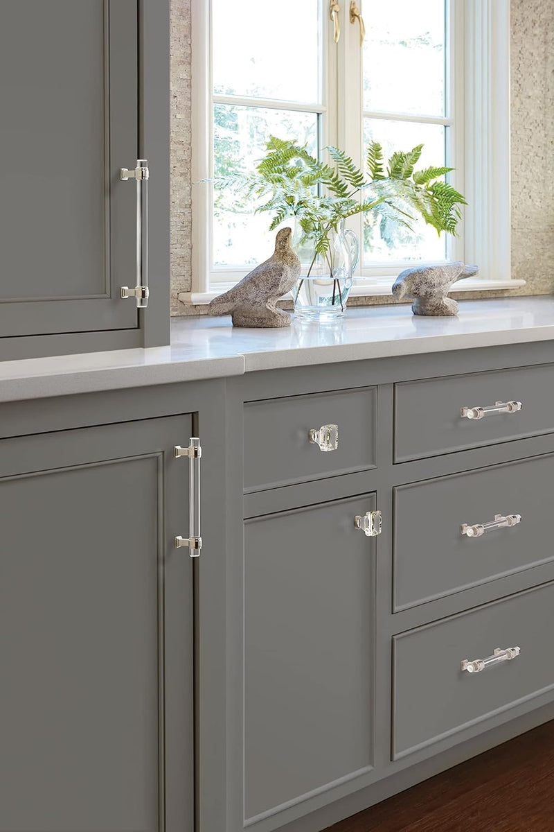 Amerock | Cabinet Pull | Clear/Polished Nickel | 3-3/4 inch (96 mm) Center-to-Center | Glacio | 1 Pack | Drawer Pull | Drawer Handle | Cabinet Hardware