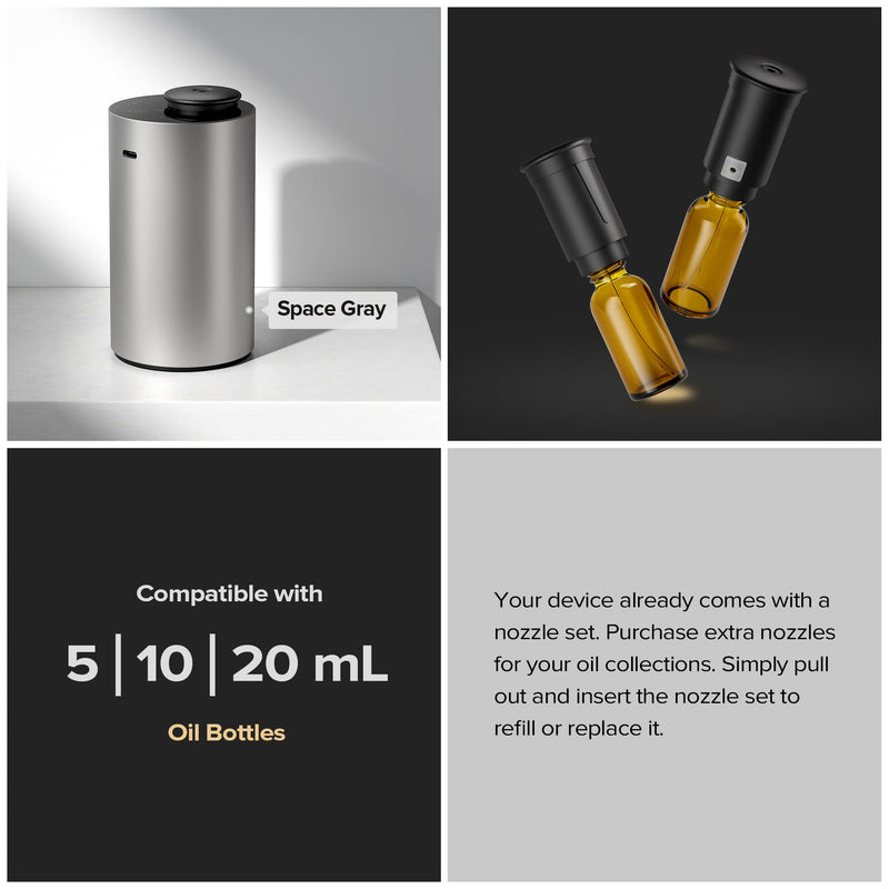 Airversa Waterless Essential Oil Diffuser Starter Kit with 4x10mL Hotel Fragrance Oils for Car Home Office, Premium Aluminum Housing, Aroma Nebulizer Baterry Operated, ANX Kit-D Desert Titanium Titanium2 w/ Oils